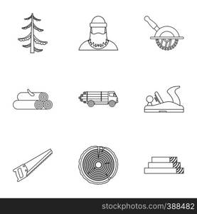 Firewood icons set. Outline illustration of 9 firewood vector icons for web. Firewood icons set, outline style