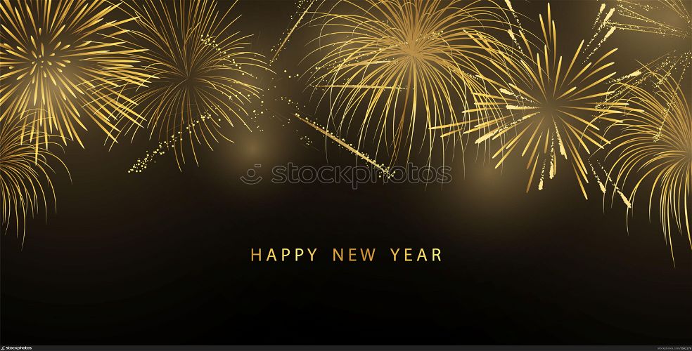 firework and christmas themed Celebration party Happy New Year Gold background design.