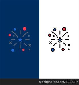 Firework, Fire, American, Usa  Icons. Flat and Line Filled Icon Set Vector Blue Background
