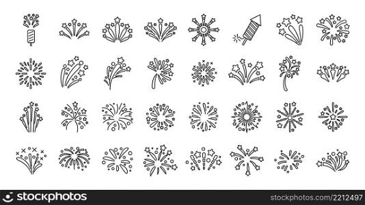 Firework icons set outline vector. New year celebrate. Cracker fire. Firework icons set outline vector. New year celebrate