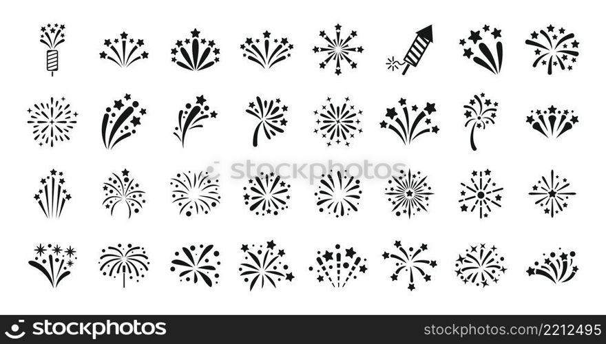 Firework icons set simple vector. New year celebrate. Cracker fire. Firework icons set simple vector. New year celebrate