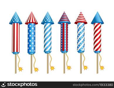 Firework rockets in American national flag colors.