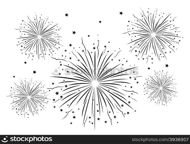 Fireworks Black and White . Vector illustration