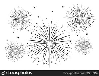 Fireworks Black and White . Vector illustration