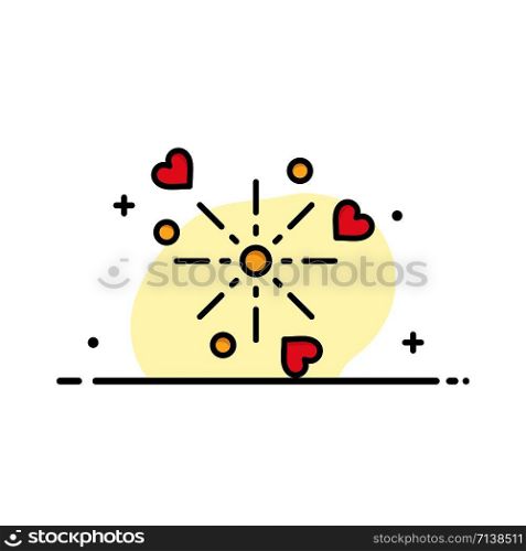 Fireworks, Celebration, Heart, Love Business Flat Line Filled Icon Vector Banner Template