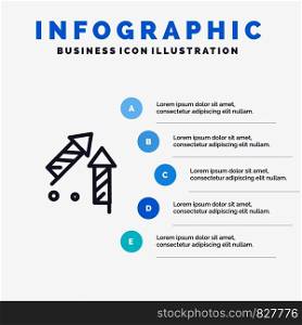 Fireworks, China, Chinese, Firecracker Blue Infographics Template 5 Steps. Vector Line Icon template