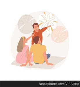 Fireworks isolated cartoon vector illustration Parents and kids watching fireworks in the night sky, amusement park evening attraction, family leisure time, magic light show vector cartoon.. Fireworks isolated cartoon vector illustration