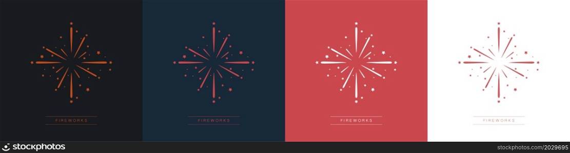 Fireworks logos set. Salute for holidays and parties. Vector illustration.