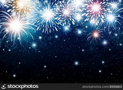Fireworks on blue sky background for christmas and new year and other celebration