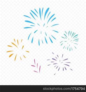 Fireworks or colourful sparks set isolated on transparent background. Vector illustration.