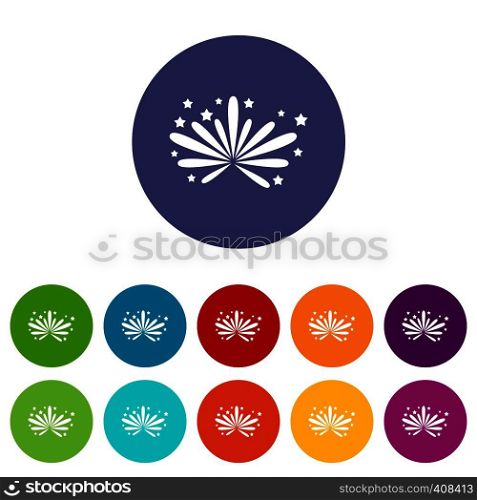 Fireworks set icons in different colors isolated on white background. Fireworks set icons
