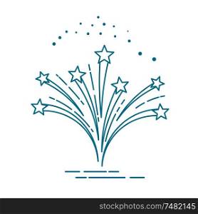 Fireworks with stars in a linear style. Line icon. Isolated on white background. Vector illustration.