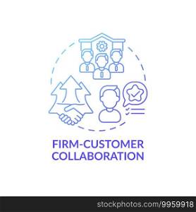 Firm-customer collaboration concept icon. Co creation idea thin line illustration. Managing customer relationship. Clients and web agencies collaborating. Vector isolated outline RGB color drawing. Firm-customer collaboration concept icon