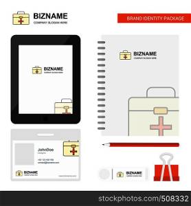 First aid box Business Logo, Tab App, Diary PVC Employee Card and USB Brand Stationary Package Design Vector Template