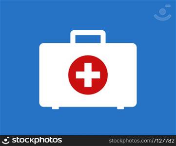 First aid briefcase emergecy flat design on blue background. Vector healthcare illustration. Medicine design. First aid kit. EPS 10. First aid briefcase emergecy flat design on blue background. Vector healthcare illustration. Medicine design. First aid kit.