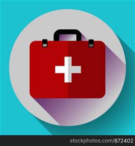 First aid case flat icon with shadow. Vector illustration. Flat design style.. First aid case flat icon with shadow. Vector illustration. Flat design style