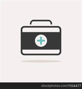 First aid case. Icon with shadow on a beige background. Medicine flat vector illustration