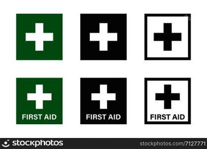 First aid cross vector isolated icon. Flat button on green backdrop. First aid kit icon vector illustration. Medical graphic vector signs. EPS 10. First aid cross vector isolated icon. Flat button on green backdrop. First aid kit icon vector illustration. Medical graphic vector signs.