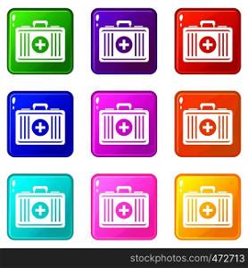 First aid icons of 9 color set isolated vector illustration. First aid icons 9 set
