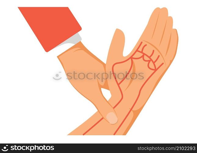 First Aid illustration person measuring pulse by Artery Radial. Ideal for catalogs, informative and medical guides