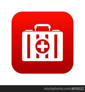 First aid kit icon digital red for any design isolated on white vector illustration. First aid kit icon digital red