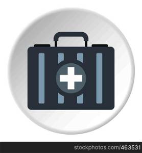 First aid kit icon in flat circle isolated vector illustration for web. First aid kit icon circle