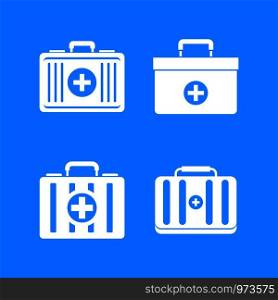 First aid kit icon set. Simple set of first aid kit vector icons for web design isolated on blue background. First aid kit icon blue set vector