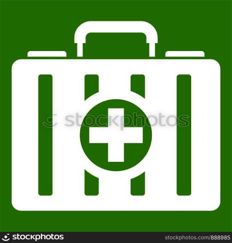 First aid kit icon white isolated on green background. Vector illustration. First aid kit icon green