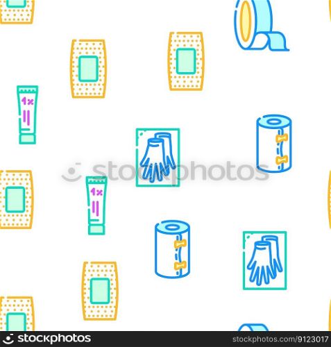 first aid kit medicine health vector seamless pattern thin line illustration. first aid kit medicine health vector seamless pattern