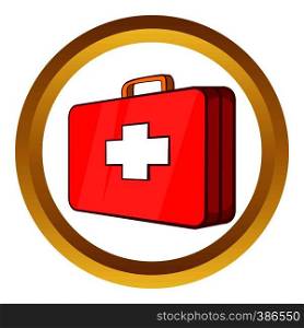 First aid kit vector icon in golden circle, cartoon style isolated on white background. First aid kit vector icon