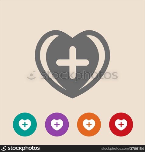 First aid medical sign on heart shape in flat style. Vector illustration