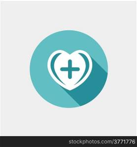 First aid medical sign on heart shape in flat style with long shadows. Vector illustration