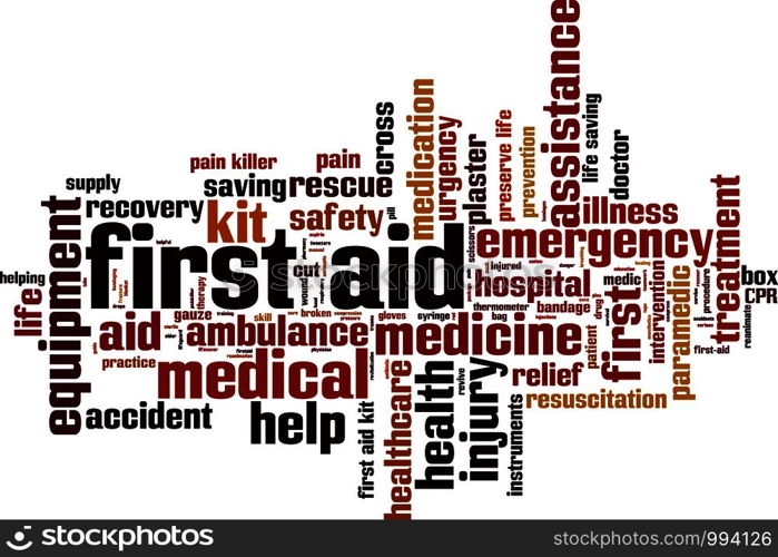 First aid word cloud concept. Vector illustration