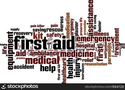 First aid word cloud concept. Vector illustration