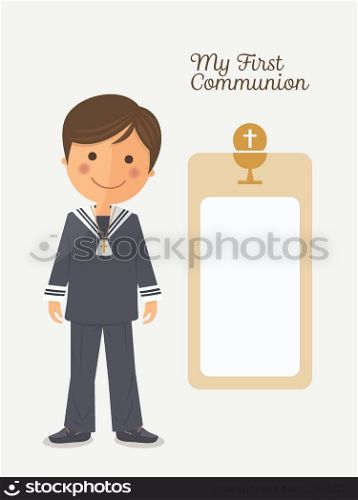 First communion child on white background with message