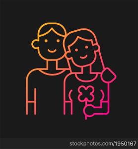 First date gradient vector icon for dark theme. Initial meeting. Couple go on dating. Meeting and falling in love Thin line color symbol. Modern style pictogram. Vector isolated outline drawing. First date gradient vector icon for dark theme