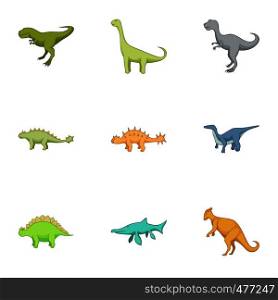 First dinosaur icons set. Cartoon set of 9 first dinosaur vector icons for web isolated on white background. First dinosaur icons set, cartoon style