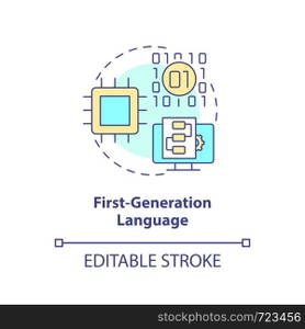 First-generation programming language concept icon. Straight machine code abstract idea thin line illustration. Coding. Isolated outline drawing. Editable stroke. Arial, Myriad Pro-Bold fonts used. First-generation programming language concept icon