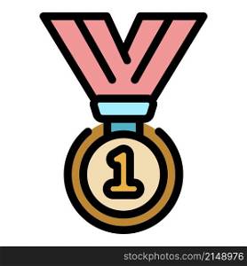 First medal icon. Outline first medal vector icon color flat isolated. First medal icon color outline vector