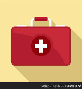 First medical aid kit icon. Flat illustration of first medical aid kit vector icon for web design. First medical aid kit icon, flat style