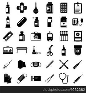 First medical aid kit icons set. Simple set of first medical aid kit vector icons for web design on white background. First medical aid kit icons set, simple style