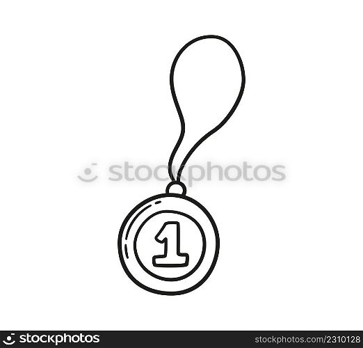 First place medal. Doodle gold medal. Hand drawn award decorative icon. Vector illustrations isolated on white background.. First place medal. Doodle gold medal. Hand drawn award decorative icon. Vector illustrations isolated on white background