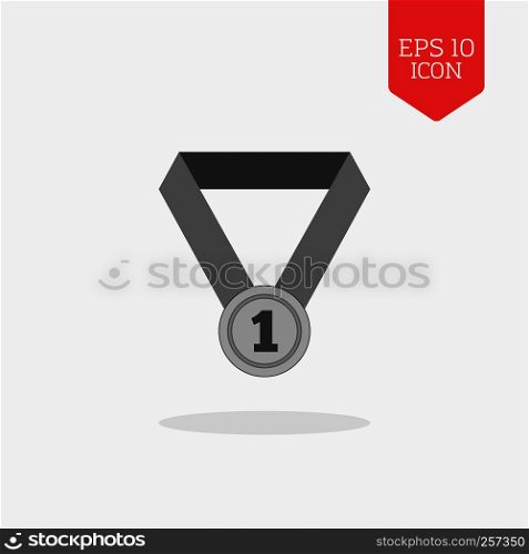 First place medal icon. Flat design gray color symbol. Modern UI web navigation, sign. Illustration element
