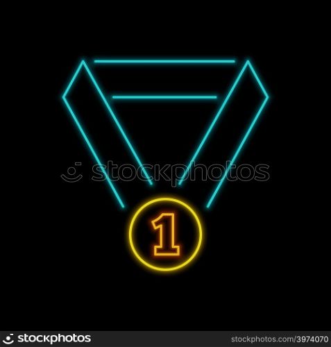 First place medal neon sign. Bright glowing symbol on a black background. Neon style icon.