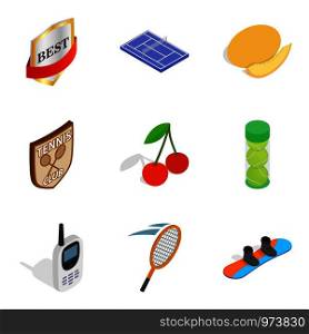 First prize icons set. Isometric set of 9 first prize vector icons for web isolated on white background. First prize icons set, isometric style