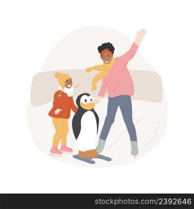 First-time ice skating isolated cartoon vector illustration People ice skating for the first time, family active lifestyle, physical activity, penguin on ice, winter recreation vector cartoon.. First-time ice skating isolated cartoon vector illustration