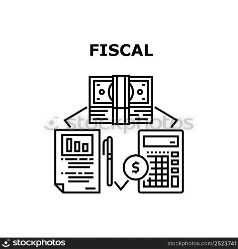 Fiscal Finance Vector Icon Concept. Filling Tax Report And Calculating Income And Expense, Fiscal Finance Accountant Occupation. Accountancy Business For Counting Money Black Illustration. Fiscal Finance Vector Concept Black Illustration