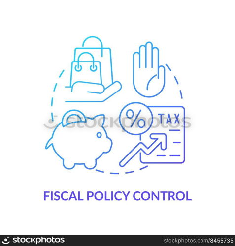 Fiscal policy control blue gradient concept icon. Higher tax rate. Regulations. Controlling inflation abstract idea thin line illustration. Isolated outline drawing. Myriad Pro-Bold font used. Fiscal policy control blue gradient concept icon