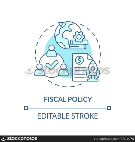 Fiscal policy turquoise concept icon. Alliance for sustainable recovery after covid abstract idea thin line illustration. Isolated outline drawing. Editable stroke. Arial, Myriad Pro-Bold fonts used. Fiscal policy turquoise concept icon