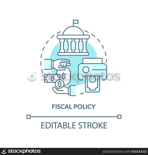 Fiscal policy turquoise concept icon. Governmental regulations. Inflation cause abstract idea thin line illustration. Isolated outline drawing. Editable stroke. Arial, Myriad Pro-Bold fonts used. Fiscal policy turquoise concept icon